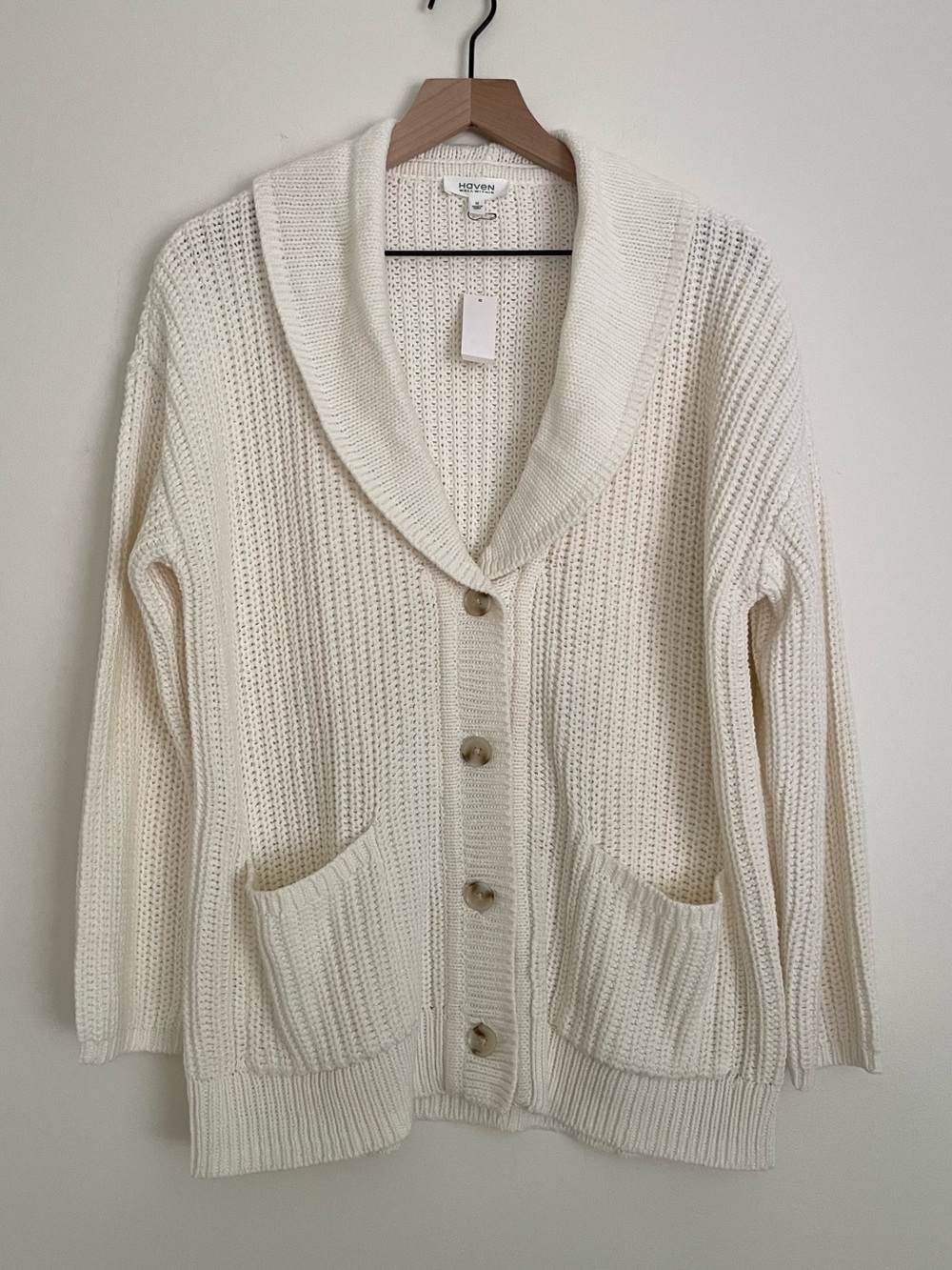 Haven Well Within Cream Shawl-Collar Button Cardigan